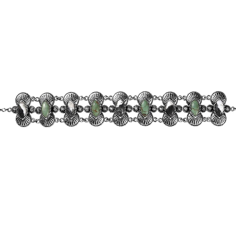 D'Joy Indian Artisan Crafted Premium White Buffalo and Tahoe Nevada Turquoise 9.70 ctw Bracelet in Black Oxidised Sterling Silv (7.25 In)
