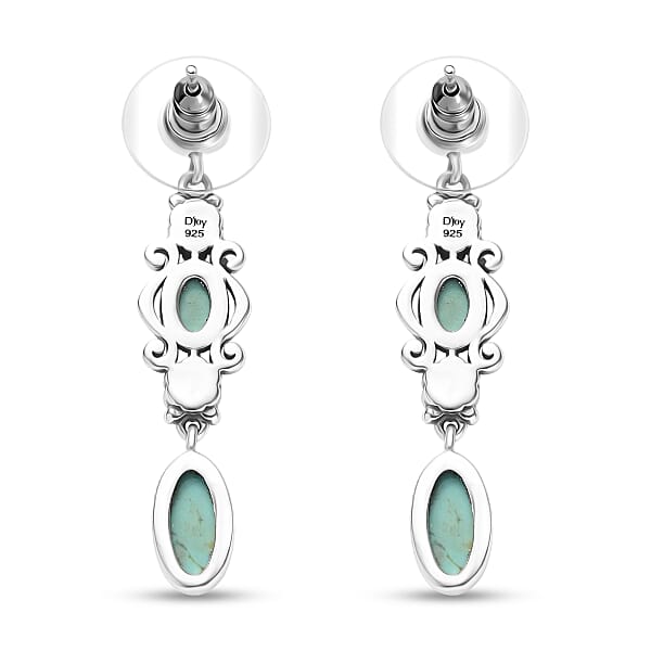 D'Joy Indian Artisan Crafted Tahoe Nevada Turquoise Floral Earrings In Oxidised Sterling Silver 3.00 Ctw