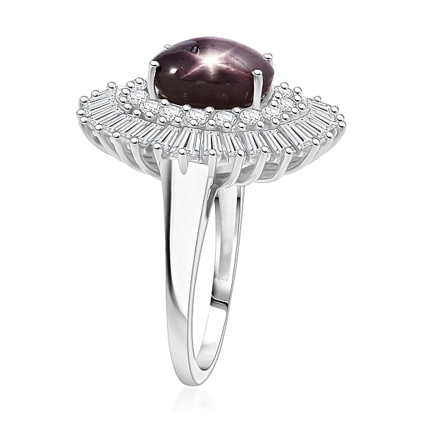 D'Joy Indian Star Ruby Moissanite Ring In Rhodium Over Sterling Silver 9.65 Ctw