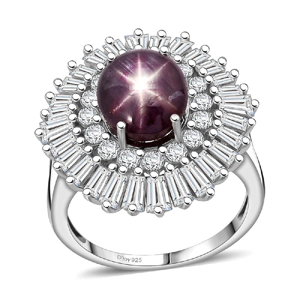 D'Joy Indian Star Ruby Moissanite Ring in Rhodium Over Sterling Silver 9.65 ctw