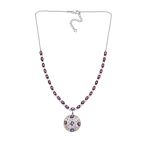 D'Joy Indian Star Ruby Moon Glow Moonstone Celestial Necklace In Vermeil YG And Platinum Over Sterling Silver 32.20 Ctw (18 Inches)