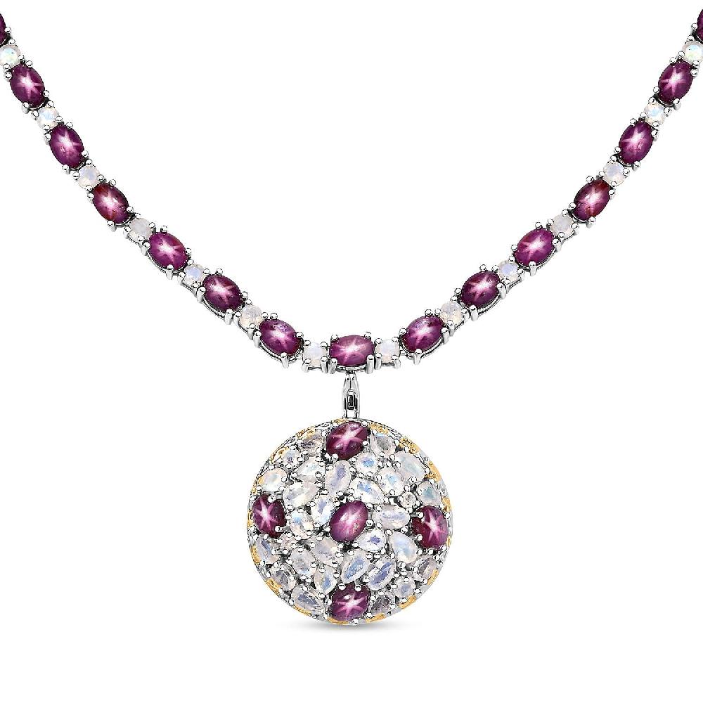 D'Joy Indian Star Ruby Moon Glow Moonstone Celestial Necklace in Vermeil YG and Platinum Over Sterling Silver 32.20 ctw (18 Inches)