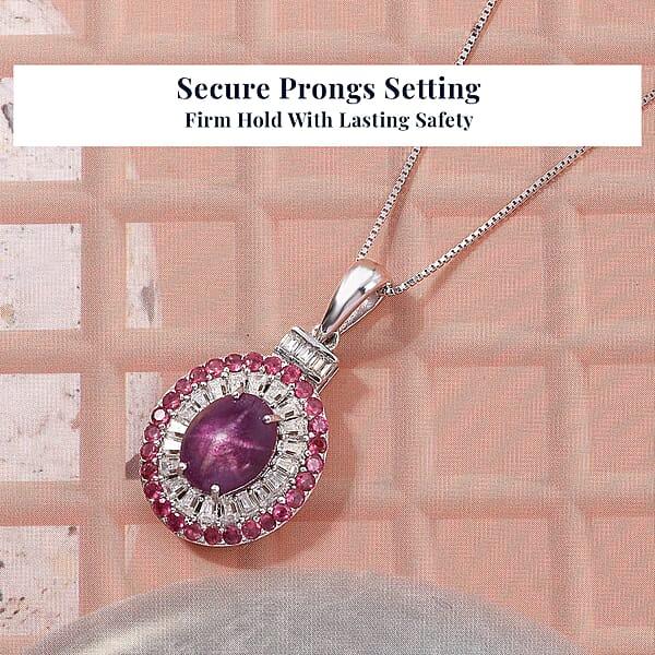 D'Joy Indian Star Ruby Multi Gemstone Pendant Necklace In Rhodium Over Sterling Silver 5.50 Ctw (20 Inches)
