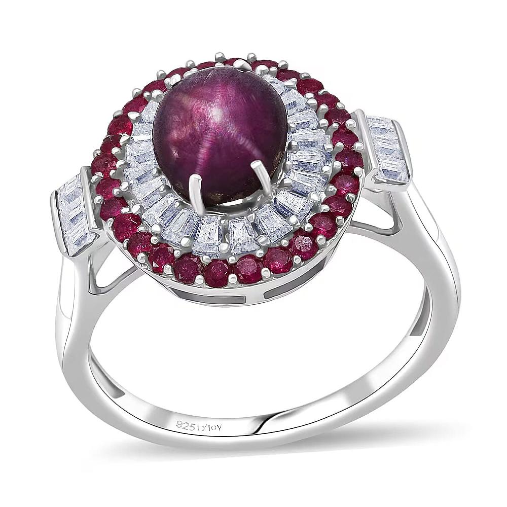D'Joy Indian Star Ruby Multi Gemstone Star Ring in Rhodium Over Sterling Silver 5.50 ctw