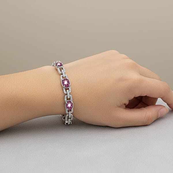 D'Joy Indian Star Ruby White Zircon Bracelet In Rhodium Over Sterling Silver 9.25 Ctw (6.50 Inches)