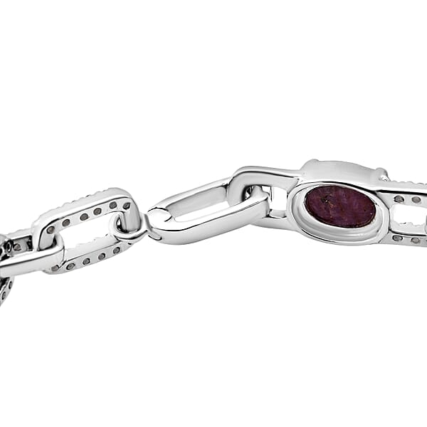 D'Joy Indian Star Ruby White Zircon Bracelet In Rhodium Over Sterling Silver 9.25 Ctw (6.50 Inches)