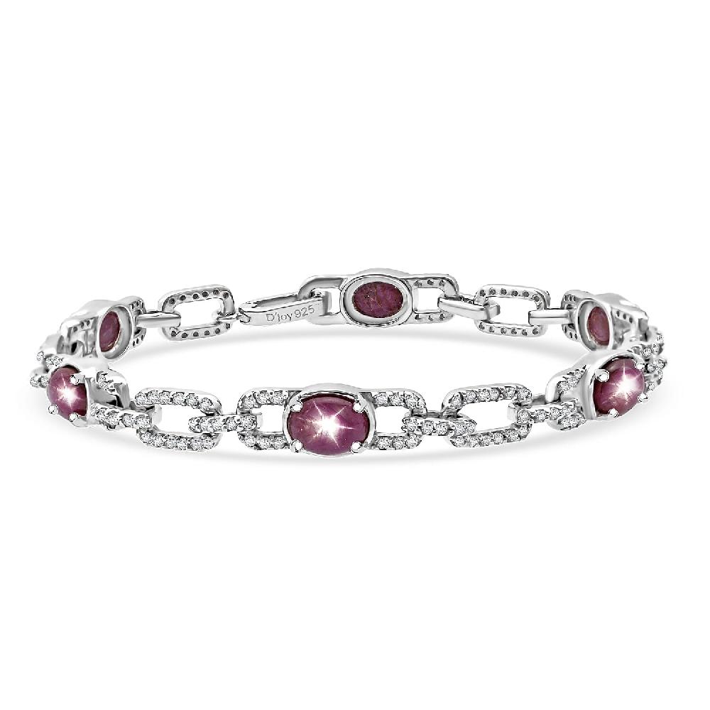 D'Joy Indian Star Ruby White Zircon Bracelet in Rhodium Over Sterling Silver 9.25 ctw (6.50 Inches)
