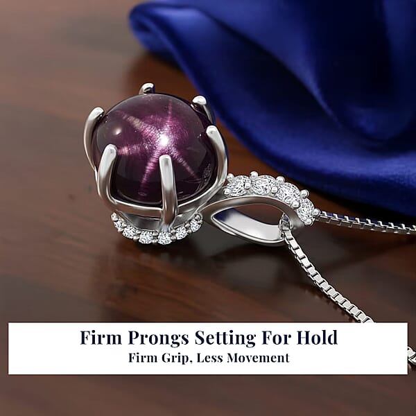 D'Joy Indian Star Ruby White Zircon Pendant Necklace In Rhodium Over Sterling Silver 4.00 Ctw (18 Inches)