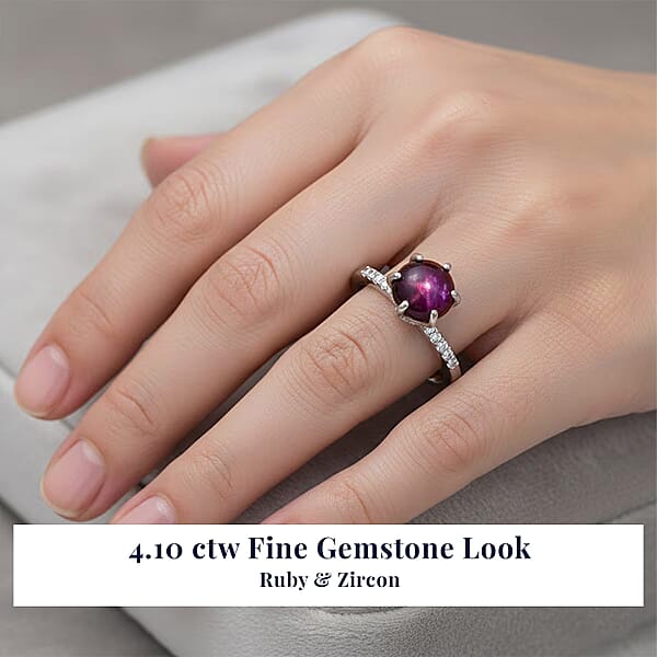 D'Joy Indian Star Ruby White Zircon Ring In Rhodium Over Sterling Silver 4.10 Ctw