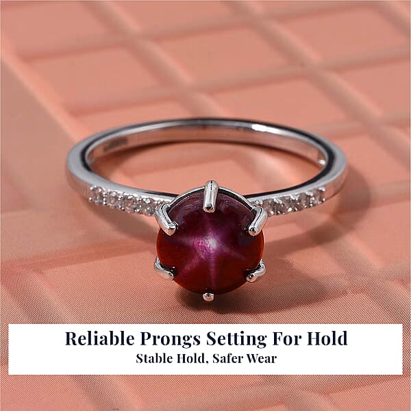 D'Joy Indian Star Ruby White Zircon Ring In Rhodium Over Sterling Silver 4.10 Ctw
