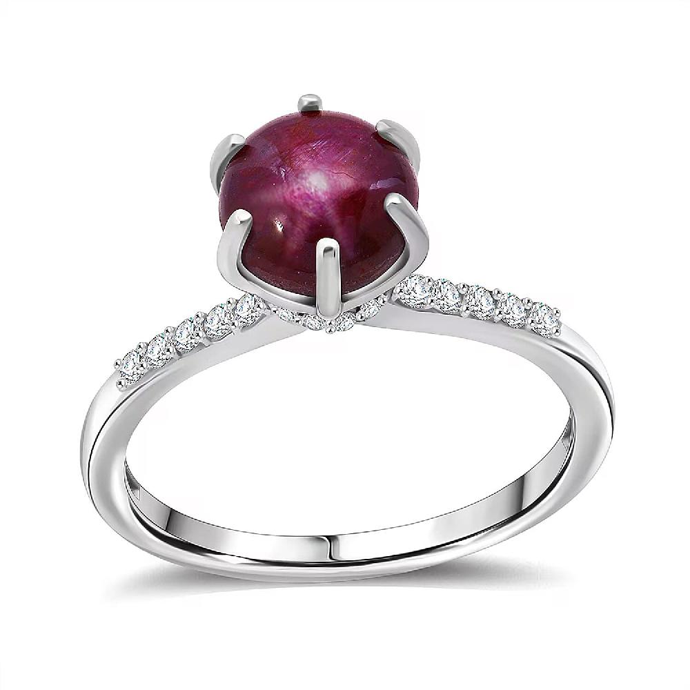 D'Joy Indian Star Ruby White Zircon Ring in Rhodium Over Sterling Silver 4.10 ctw