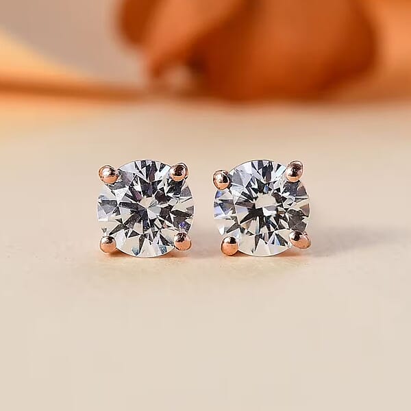 D'Joy J Francis Embellished With Zirconia By Swarovski 3.0 Ctw Stud Earrings In 18K RG Over Sterling Silver