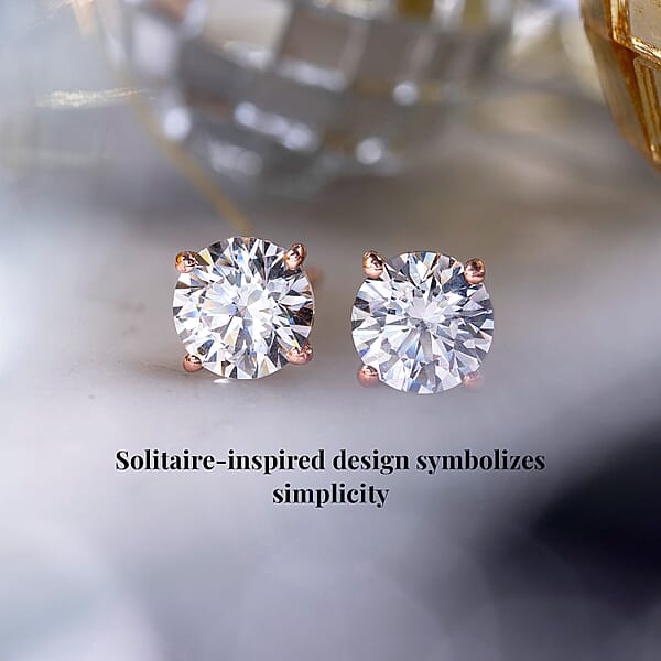 D'Joy J Francis Embellished With Zirconia By Swarovski 3.0 Ctw Stud Earrings In 18K RG Over Sterling Silver