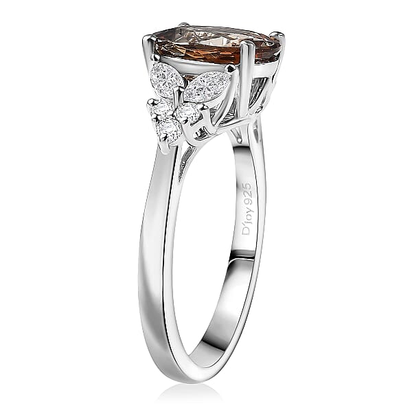 D'Joy Jenipapo Andalusite And Moissanite 3.15 Ctw Ring In Rhodium Over Sterling Silver