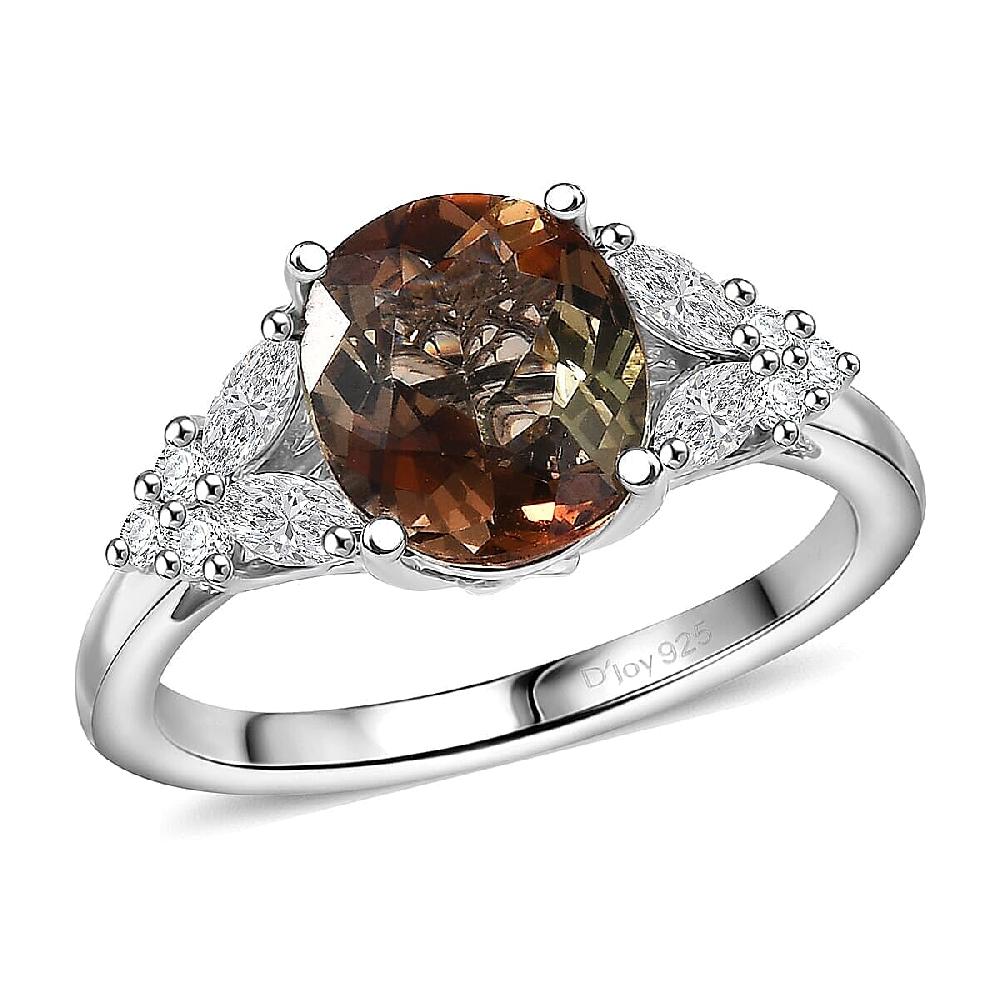 D'Joy Jenipapo Andalusite and Moissanite 3.15 ctw Ring in Rhodium Over Sterling Silver