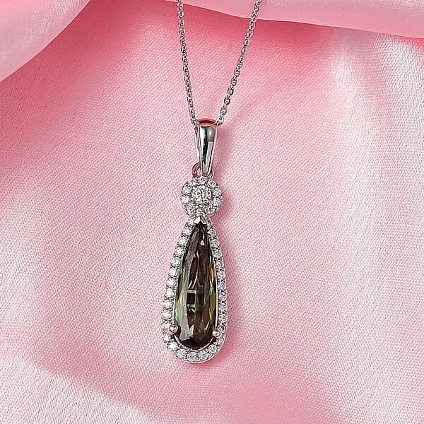 D'Joy Jenipapo Andalusite And Moissanite 3.65 Ctw Pendant Necklace (20 Inches) In Rhodium Over Sterling Silver