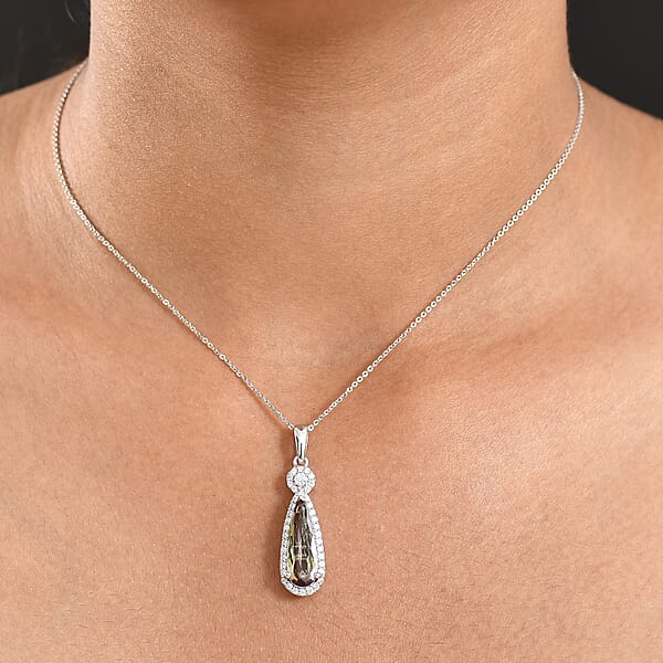 D'Joy Jenipapo Andalusite And Moissanite 3.65 Ctw Pendant Necklace (20 Inches) In Rhodium Over Sterling Silver