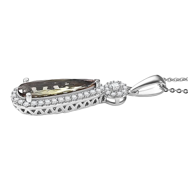 D'Joy Jenipapo Andalusite And Moissanite 3.65 Ctw Pendant Necklace (20 Inches) In Rhodium Over Sterling Silver