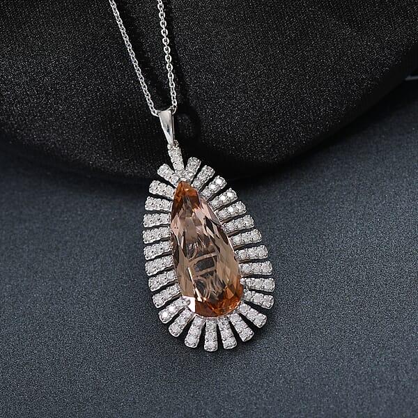 D'Joy Jenipapo Andalusite And Moissanite 9.00 Ctw Pendant Necklace In Rhodium Over Sterling Silver 20 Inches