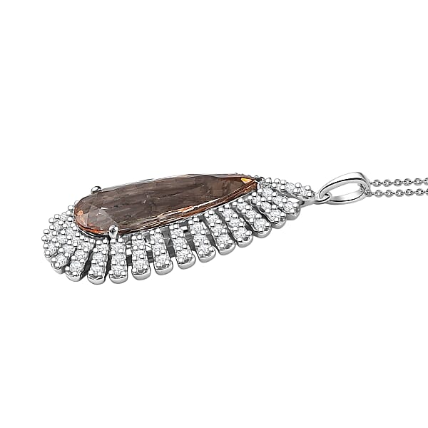 D'Joy Jenipapo Andalusite And Moissanite 9.00 Ctw Pendant Necklace In Rhodium Over Sterling Silver 20 Inches