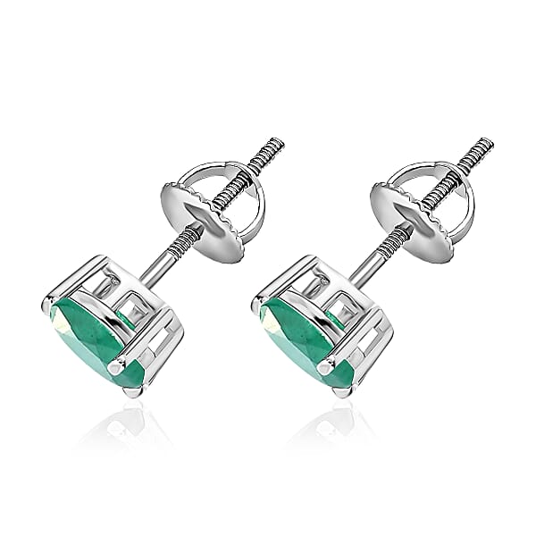 D'Joy Kagem Zambian Emerald 1.60 Ctw Solitaire Stud Earrings In Platinum Over Sterling Silver (Del. In 10-12 Days)
