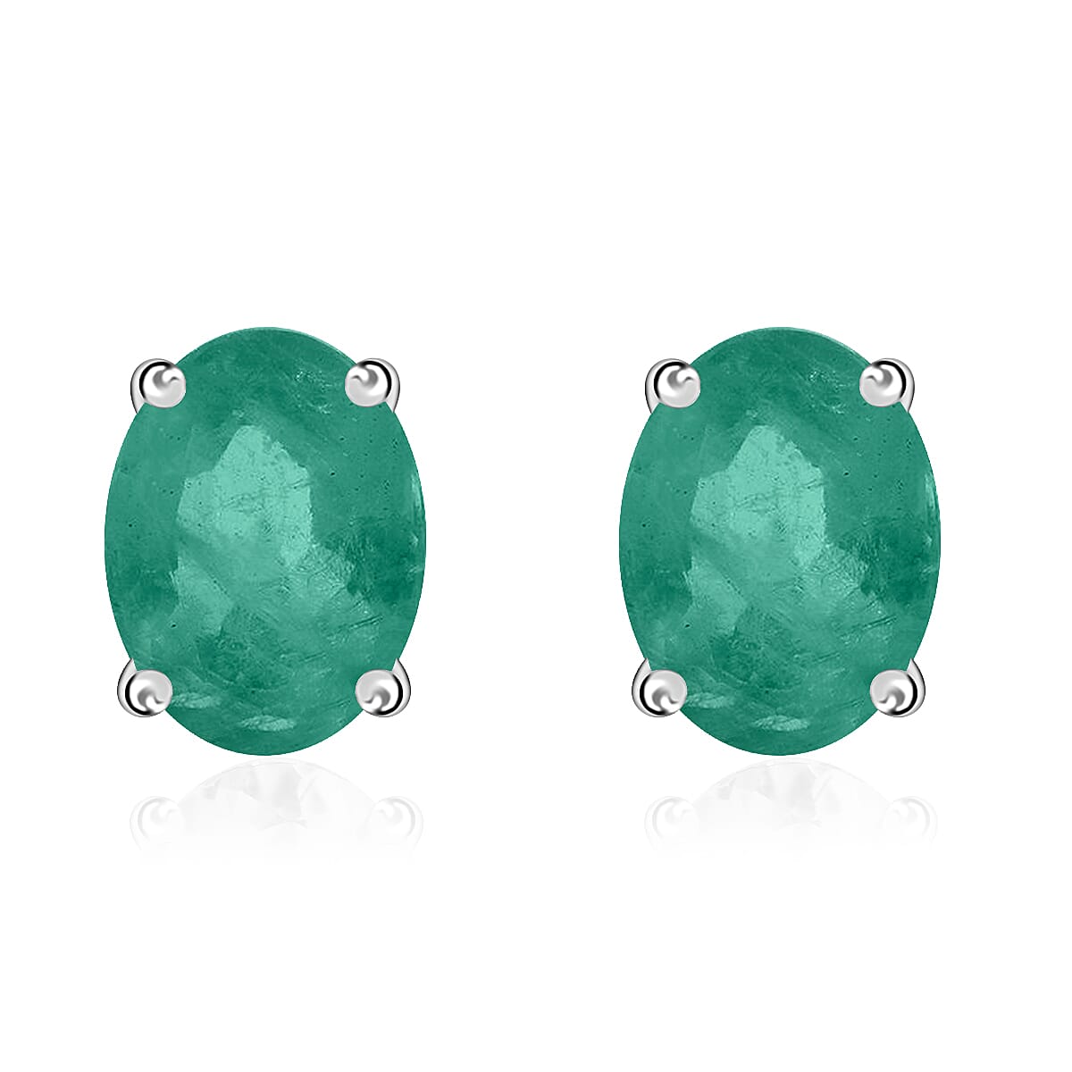 D'Joy Kagem Zambian Emerald 1.60 ctw Solitaire Stud Earrings in Platinum Over Sterling Silver (Del. in 10-12 Days)