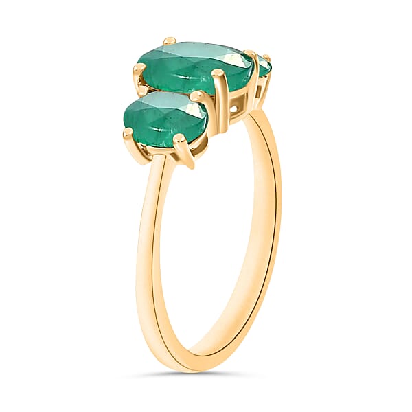 D'Joy Kagem Zambian Emerald 2.10 Ctw 3 Stone Ring In Vermeil Yellow Gold Over Sterling Silver