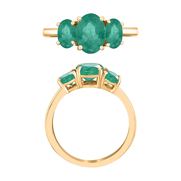 D'Joy Kagem Zambian Emerald 2.10 Ctw 3 Stone Ring In Vermeil Yellow Gold Over Sterling Silver