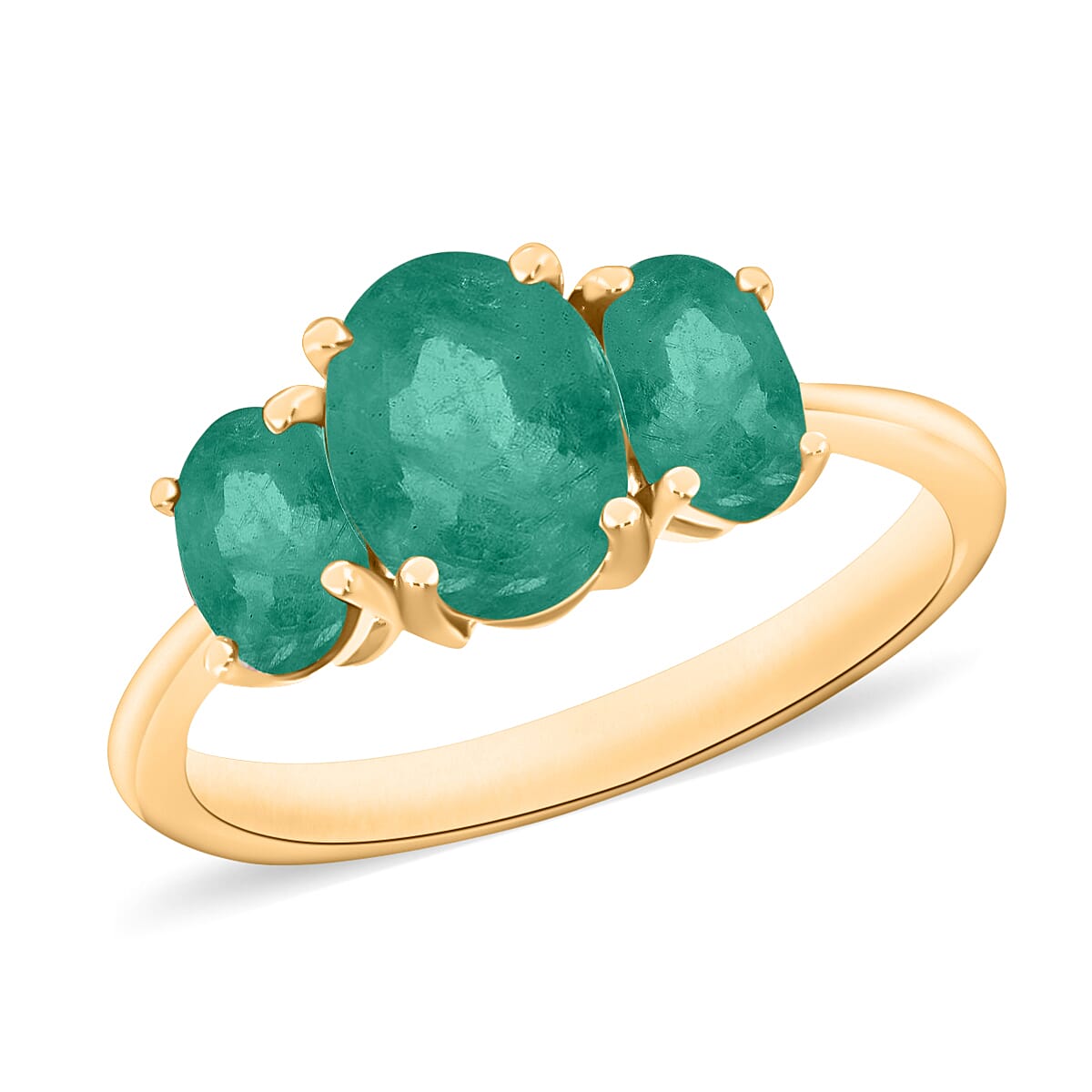 D'Joy Kagem Zambian Emerald 2.10 ctw 3 Stone Ring in Vermeil Yellow Gold Over Sterling Silver
