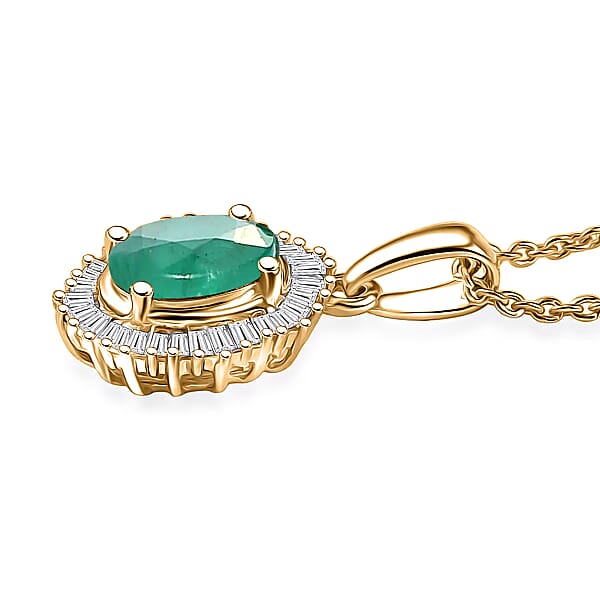 D'Joy Kagem Zambian Emerald And Diamond 1.00 Ctw Pendant Necklace In 18K Vermeil Yellow God Over Sterling Silver 20 Inches
