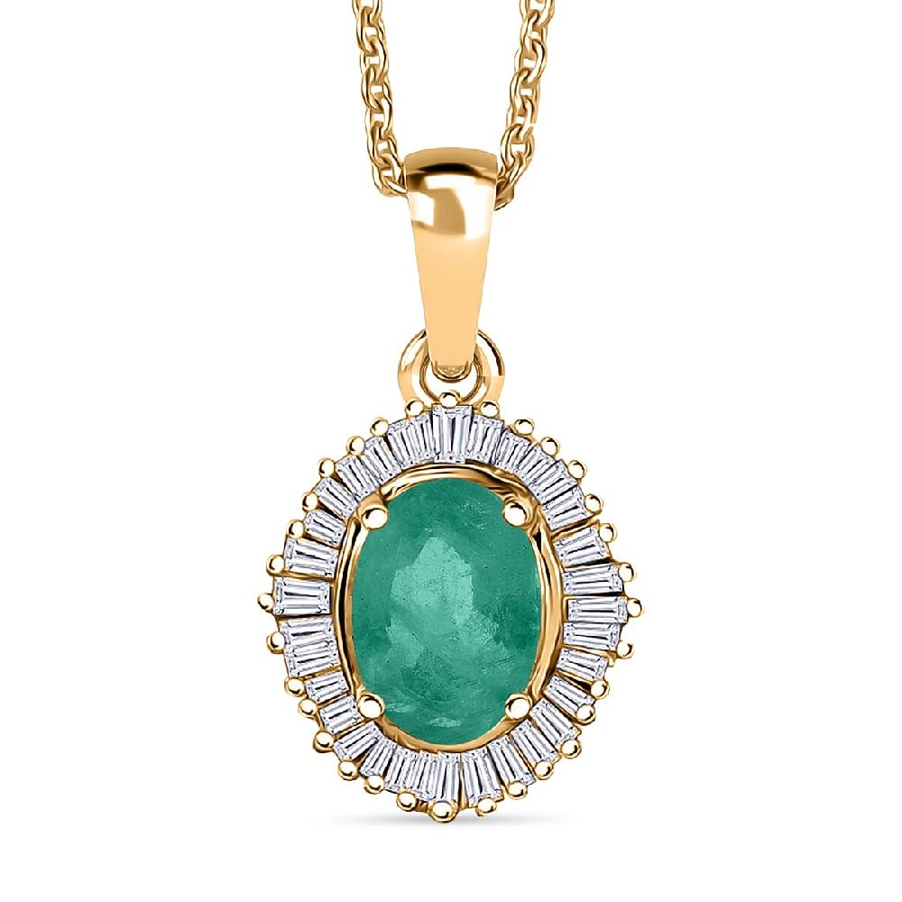 D'Joy Kagem Zambian Emerald and Diamond 1.00 ctw Pendant Necklace in 18K Vermeil Yellow God Over Sterling Silver 20 Inches