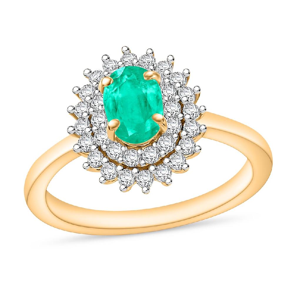 D'Joy Kagem Zambian Emerald and Diamond 1.30 ctw Sunburst Ring in 18K Vermeil Yellow Gold Over Sterling Silver