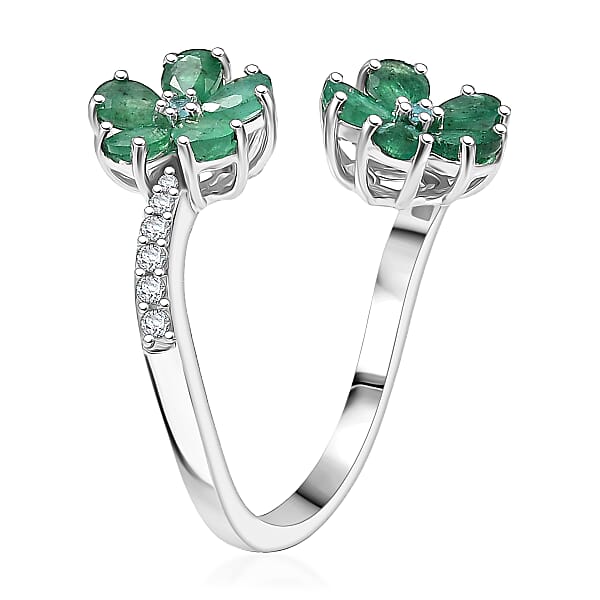 D'Joy Kagem Zambian Emerald Multi Gemstone Floral Ring In Rhodium Over Sterling Silver 1.60 Ctw