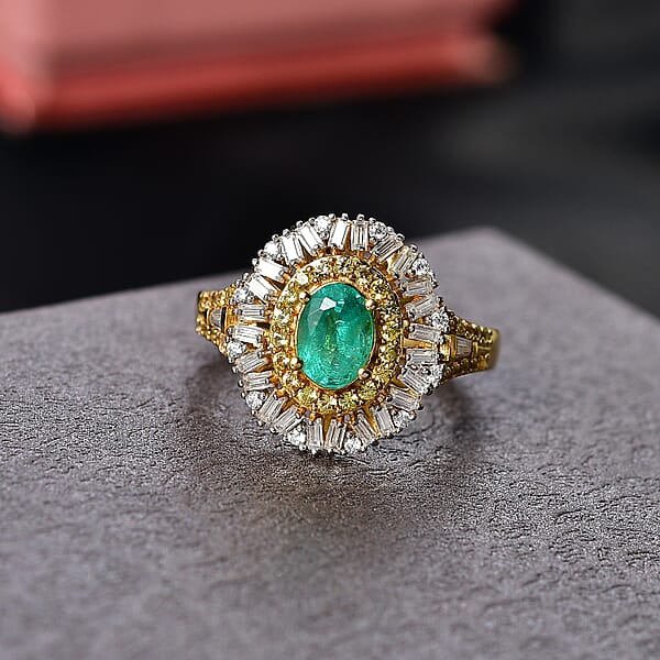 D'Joy Kagem Zambian Emerald Multi Gemstone Ring In 18K Vermeil YG Over Sterling Silver 1.70 Ctw