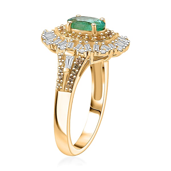 D'Joy Kagem Zambian Emerald Multi Gemstone Ring In 18K Vermeil YG Over Sterling Silver 1.70 Ctw