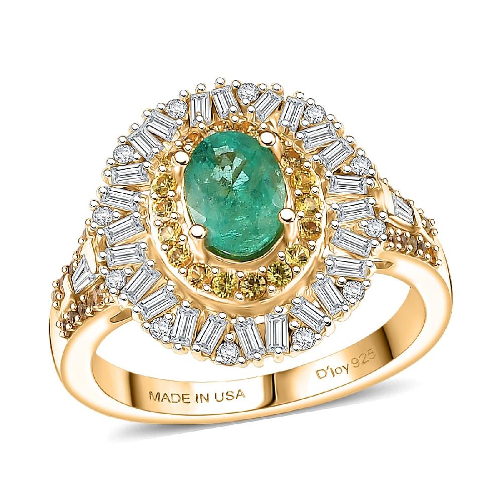 D'Joy Kagem Zambian Emerald Multi Gemstone Ring In 18K Vermeil YG Over Sterling Silver 1.70 Ctw