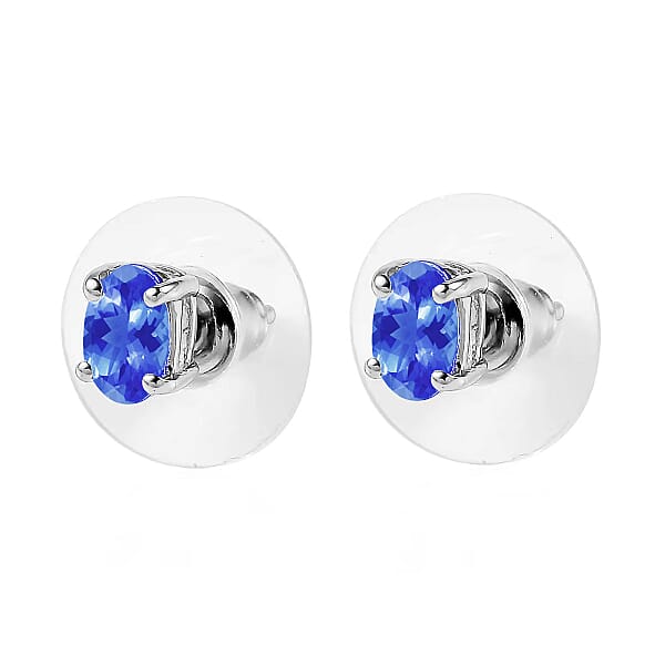 D'Joy Kanchanaburi Blue Sapphire 2.00 Ctw Solitaire Stud Earrings In Platinum Over Sterling Silver