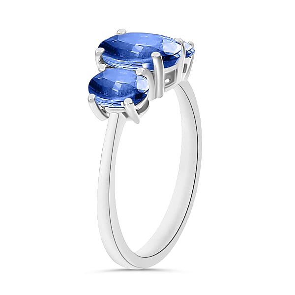D'Joy Kanchanaburi Blue Sapphire 2.60 Ctw 3 Stone Ring In Platinum Over Sterling Silver (Del. In 10-12 Days)