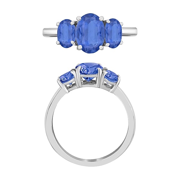 D'Joy Kanchanaburi Blue Sapphire 2.60 Ctw 3 Stone Ring In Platinum Over Sterling Silver (Del. In 10-12 Days)