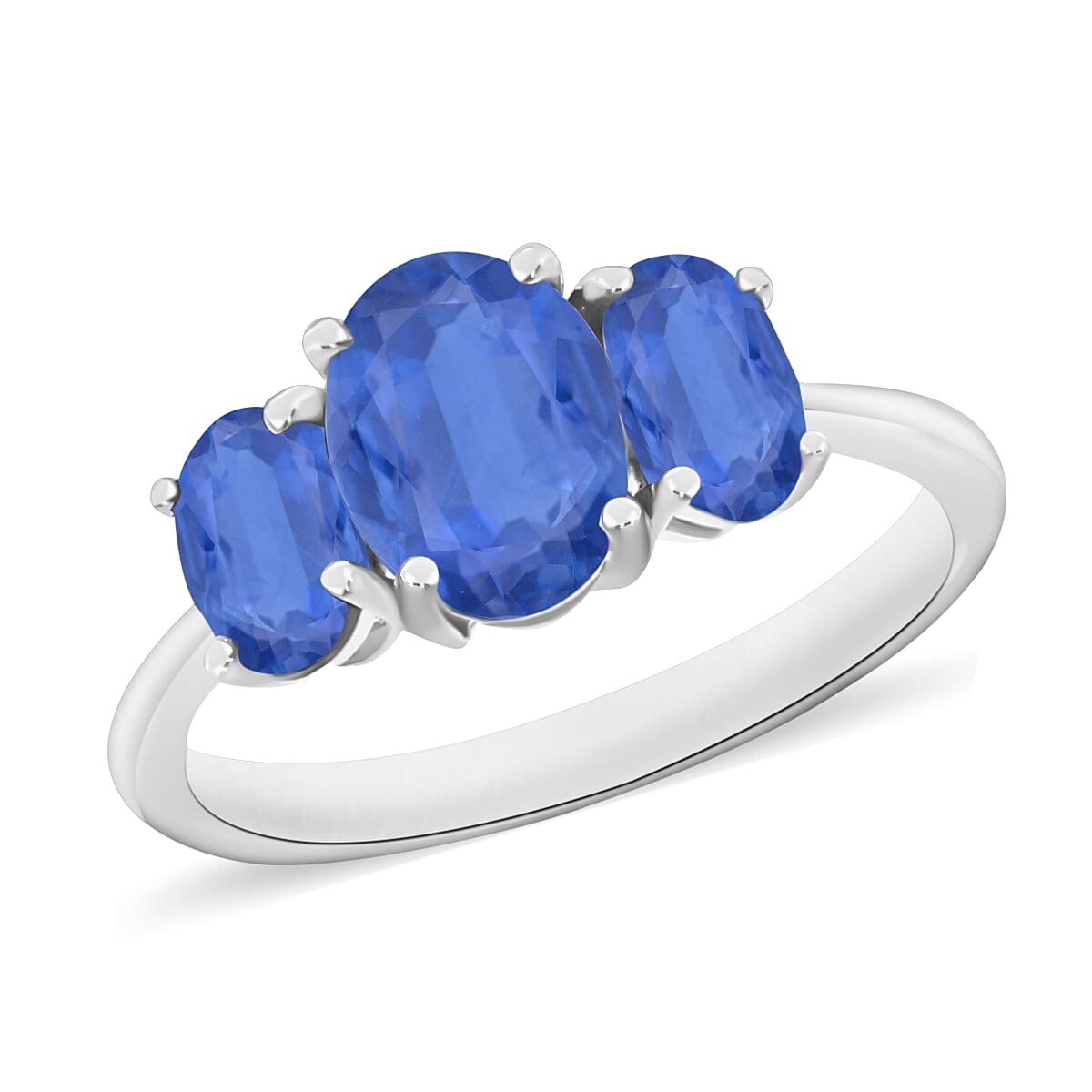 D'Joy Kanchanaburi Blue Sapphire 2.60 ctw 3 Stone Ring in Platinum Over Sterling Silver (Del. in 10-12 Days)
