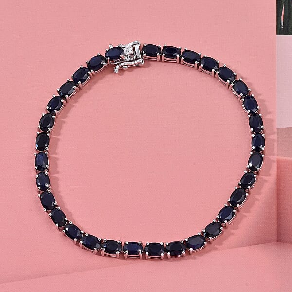 D'Joy Kanchanaburi Blue Sapphire (DF) 15.60 Ctw Regal Symphony Bracelet In Rhodium Over Sterling Silver (6.50 In)