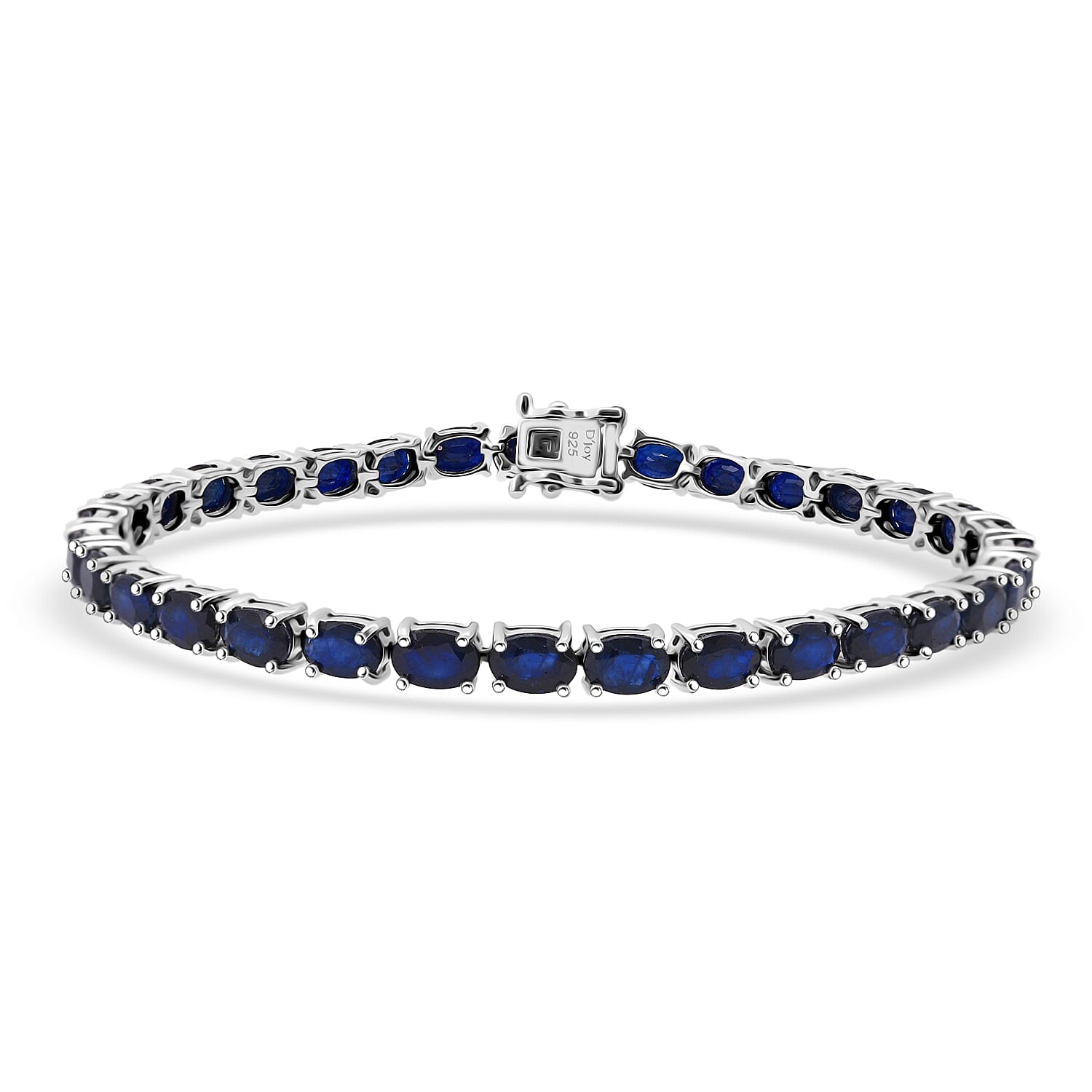 D'Joy Kanchanaburi Blue Sapphire (DF) 15.60 ctw Regal Symphony Bracelet in Rhodium Over Sterling Silver (6.50 In)