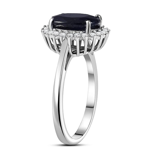 D'Joy Kanchanaburi Blue Sapphire (DF) And Moissanite 5.30 Ctw Starlit Aura Ring In Rhodium Over Sterling Silver