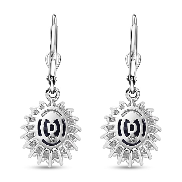 D'Joy Kanchanaburi Blue Sapphire (DF) And Moissanite 5.15 Ctw Starlit Aura Lever Back Earrings In Rhodium Over Sterling Silver