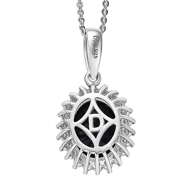 D'Joy Kanchanaburi Blue Sapphire (DF) And Moissanite 4.60 Ctw Starlit Aura Pendant With Necklace 20 Inches In Rhodium Over Sterling Silver