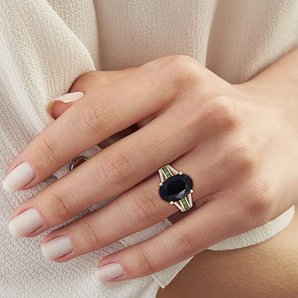 D'Joy Kanchanaburi Blue Sapphire (DF) And Multi Gemstone 7.00 Ctw Royal Gleam Ring In 18K Vermeil Yellow Gold Over Sterling Silver