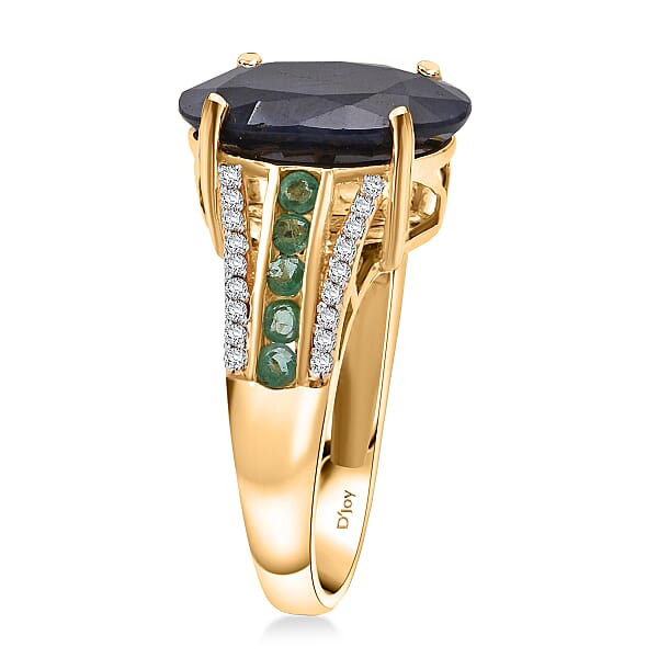 D'Joy Kanchanaburi Blue Sapphire (DF) And Multi Gemstone 7.00 Ctw Royal Gleam Ring In 18K Vermeil Yellow Gold Over Sterling Silver