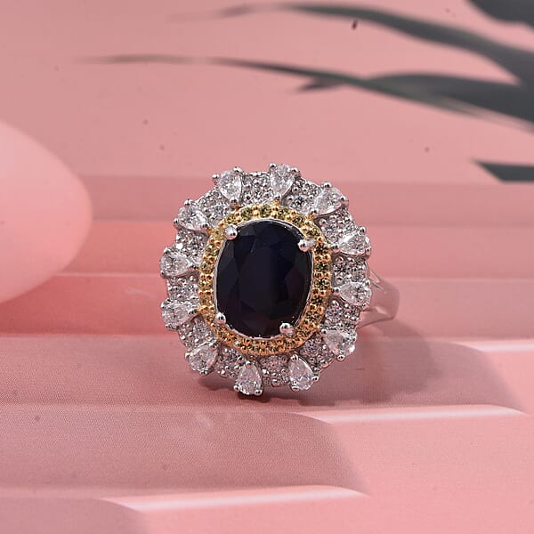 D'Joy Kanchanaburi Blue Sapphire (DF) And Multi Gemstone 4.25 Ctw Regal Grace Ring In Rhodium Over Sterling Silver