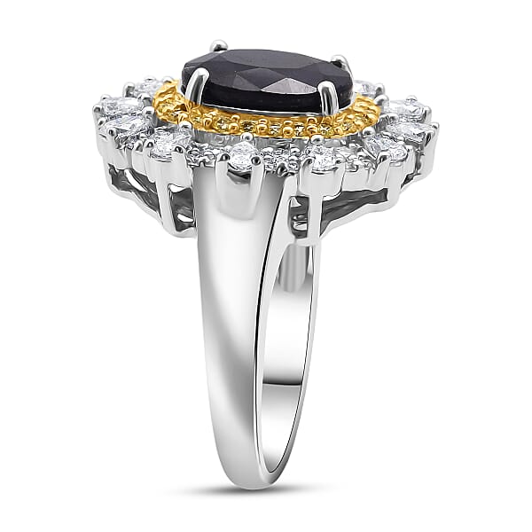 D'Joy Kanchanaburi Blue Sapphire (DF) And Multi Gemstone 4.25 Ctw Regal Grace Ring In Rhodium Over Sterling Silver