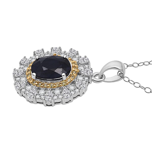 D'Joy Kanchanaburi Blue Sapphire (DF) And Multi Gemstone 4.25 Ctw Regal Grace Pendant Necklace 20 Inches In Rhodium Over Sterling Silver